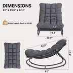 2 fauteuils Papasan à bascule d'extérieur, fauteuils de détente confortables avec coussins amovibles, cadre en métal, assise rembourrée pour terrasse, jardin, salon