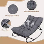 2 fauteuils Papasan à bascule d'extérieur, fauteuils de détente confortables avec coussins amovibles, cadre en métal, assise rembourrée pour terrasse, jardin, salon