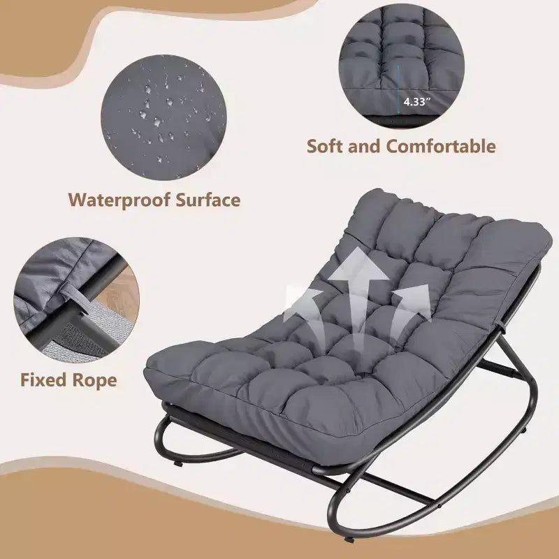 2 fauteuils Papasan à bascule d'extérieur, fauteuils de détente confortables avec coussins amovibles, cadre en métal, assise rembourrée pour terrasse, jardin, salon