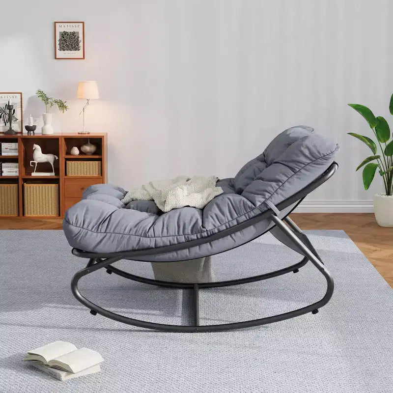 2 fauteuils Papasan à bascule d'extérieur, fauteuils de détente confortables avec coussins amovibles, cadre en métal, assise rembourrée pour terrasse, jardin, salon
