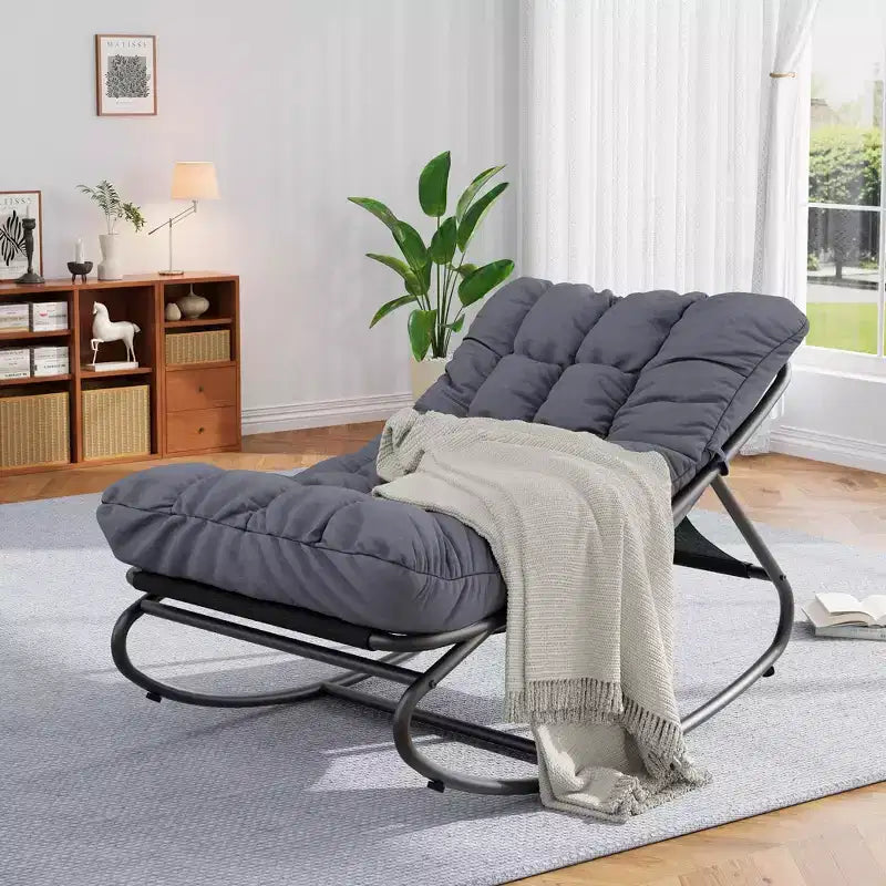 2 fauteuils Papasan à bascule d'extérieur, fauteuils de détente confortables avec coussins amovibles, cadre en métal, assise rembourrée pour terrasse, jardin, salon