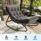 2PCS Oversized Papasan Rocking Chair, Modern Egg Chair with Plush Cushion, Sturdy Indoor Lounge Recliner for Living Room, Bedroom & Covered Porch