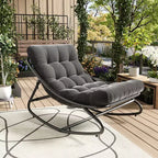 2PCS Oversized Papasan Rocking Chair, Modern Egg Chair with Plush Cushion, Sturdy Indoor Lounge Recliner for Living Room, Bedroom & Covered Porch