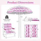 Costway 4 PCS Beach Umbrella Set with 2 Foldable Chairs & Picnic Blanket, Tilt Mechanism Blue/Pink