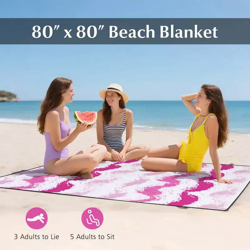 Costway 4 PCS Beach Umbrella Set with 2 Foldable Chairs & Picnic Blanket, Tilt Mechanism Blue/Pink