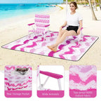 Costway 4 PCS Beach Umbrella Set with 2 Foldable Chairs & Picnic Blanket, Tilt Mechanism Blue/Pink