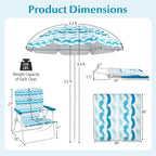 Costway 4 PCS Beach Umbrella Set with 2 Foldable Chairs & Picnic Blanket, Tilt Mechanism Blue/Pink