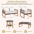 Costway 5 PCS PE Wicker Patio Furniture Set with Acacia Wood Frame Cushions for Deck Garden Mix Brown + Off-White