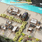 Costway 5 PCS PE Wicker Patio Furniture Set with Acacia Wood Frame Cushions for Deck Garden Mix Brown + Off-White