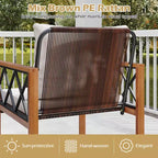 Costway 5 PCS PE Wicker Patio Furniture Set with Acacia Wood Frame Cushions for Deck Garden Mix Brown + Off-White