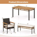 Costway Ensemble de 6 pièces en bois d'acacia : table, banc sans dossier, 4 fauteuils avec trou pour parasol de 5 cm et coussins