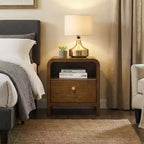 Roundhill Furniture Eldren Wood Nightstand with Solid Rubberwood Frame, Walnut Finish
