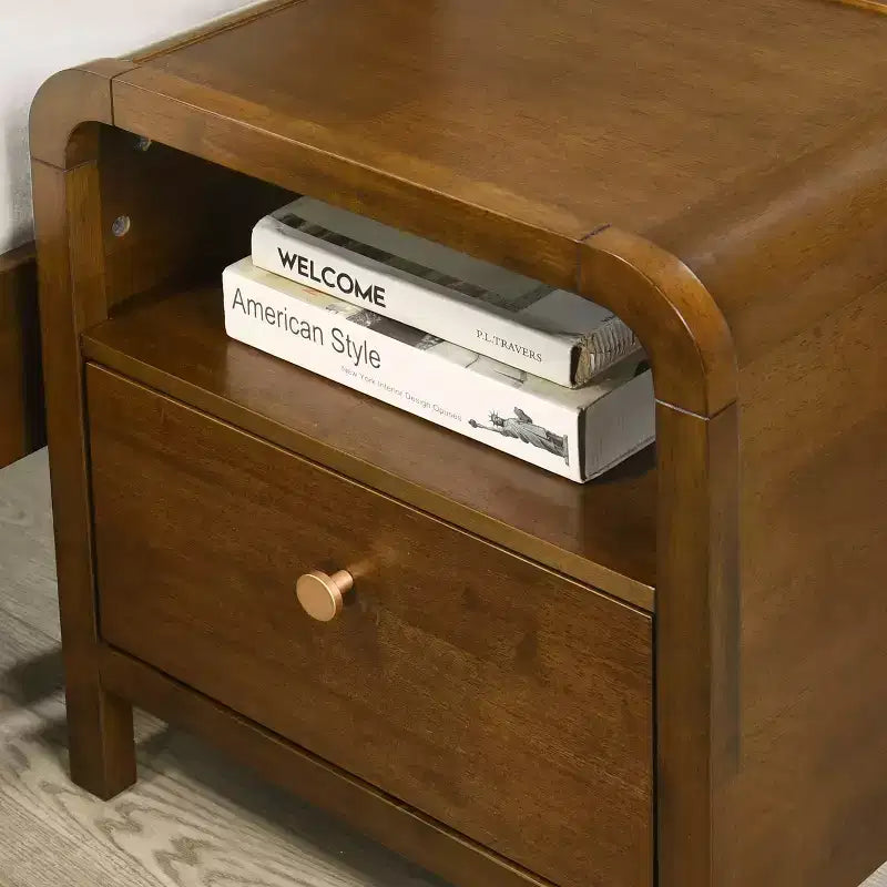 Roundhill Furniture Eldren Wood Nightstand with Solid Rubberwood Frame, Walnut Finish