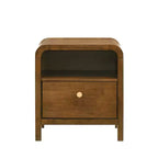 Roundhill Furniture Eldren Wood Nightstand with Solid Rubberwood Frame, Walnut Finish