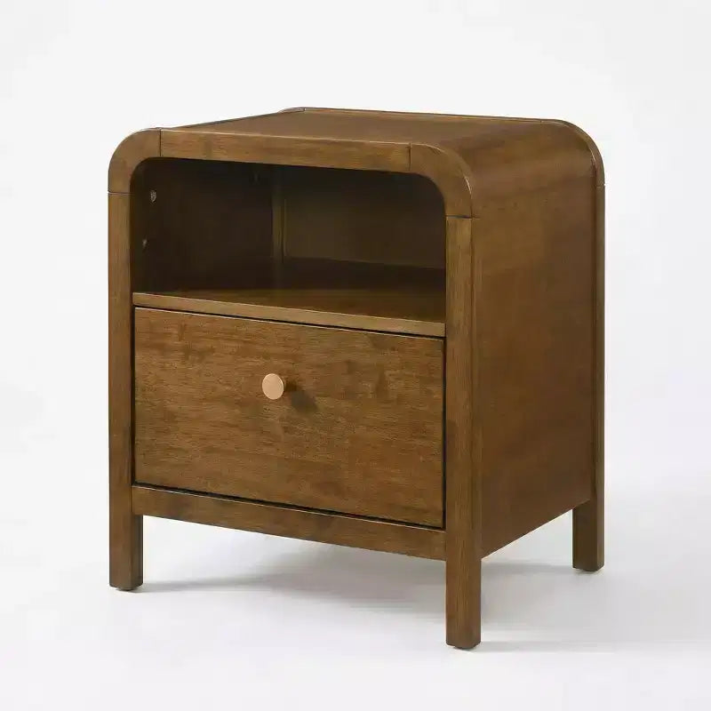 Roundhill Furniture Eldren Wood Nightstand with Solid Rubberwood Frame, Walnut Finish