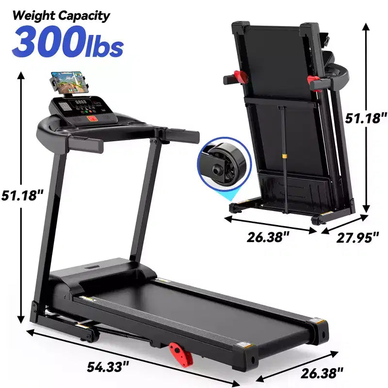 Tapis de course en promotion, tapis de course compact avec inclinaison manuelle, machine de cardio pliable de 3,25 CV pour la maison, haut-parleurs Bluetooth, capacité de 136 kg