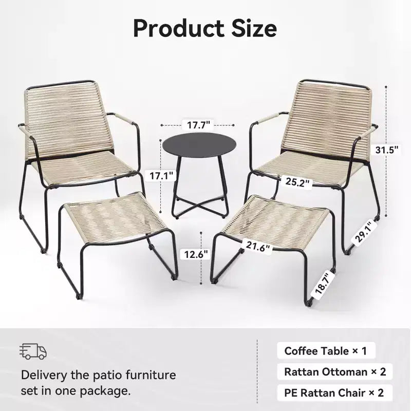 Ensemble de conversation d'extérieur GDFStudio Adelle 5 pièces avec fauteuils, poufs et table d'appoint