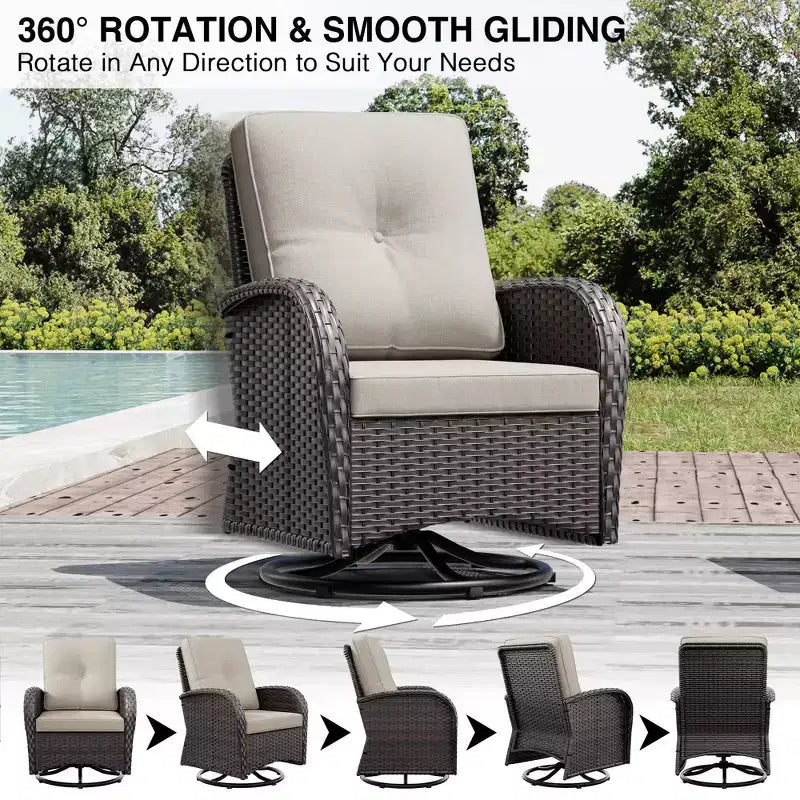 UPTIOT Outdoor Patio Set with Sofas, Swivel Chairs, Ottomans, and Side Table