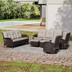 UPTIOT Outdoor Patio Set with Sofas, Swivel Chairs, Ottomans, and Side Table