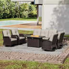 UPTIOT Outdoor Patio Set with Fire Pit, Sofa, Swivel Chairs, and Side Tables