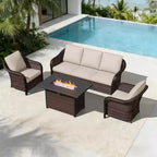 UPTIOT All-Weather Outdoor Lounge Set with Fire Pit - 1 Sofa, 2 Chairs & Fire Table