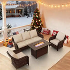 UPTIOT All-Weather Outdoor Lounge Set with Fire Pit - 1 Sofa, 2 Chairs & Fire Table