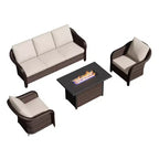 UPTIOT All-Weather Outdoor Lounge Set with Fire Pit - 1 Sofa, 2 Chairs & Fire Table
