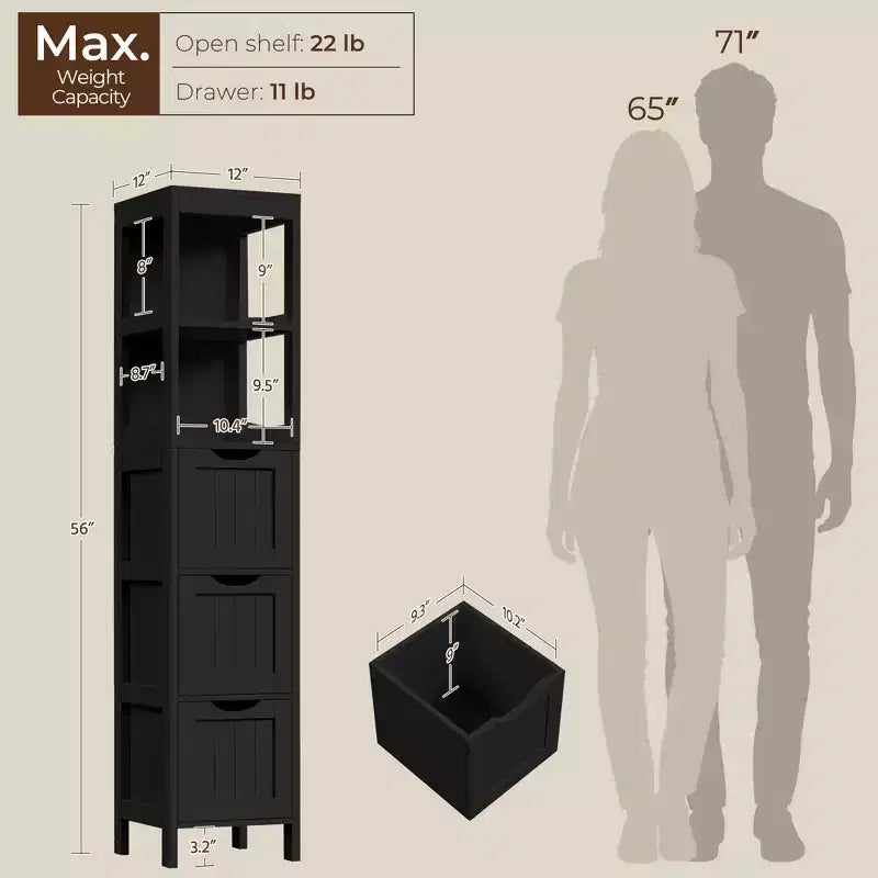 Yaheetech Modern Bathroom Storage Cabinet with 3 Drawers and 2 Open Shelves