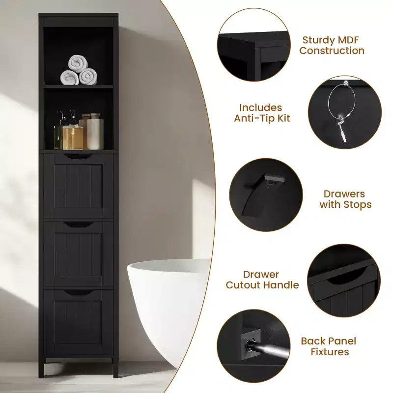 Yaheetech Modern Bathroom Storage Cabinet with 3 Drawers and 2 Open Shelves