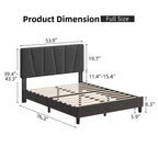 Full Size Adjustable Headboard Bed Frame, Linen Upholstered Platform Bed with Sturdy Wooden Slats, Mattress Foundation, No Box Spring Needed
