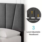 Full Size Adjustable Headboard Bed Frame, Linen Upholstered Platform Bed with Sturdy Wooden Slats, Mattress Foundation, No Box Spring Needed