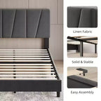 Full Size Adjustable Headboard Bed Frame, Linen Upholstered Platform Bed with Sturdy Wooden Slats, Mattress Foundation, No Box Spring Needed