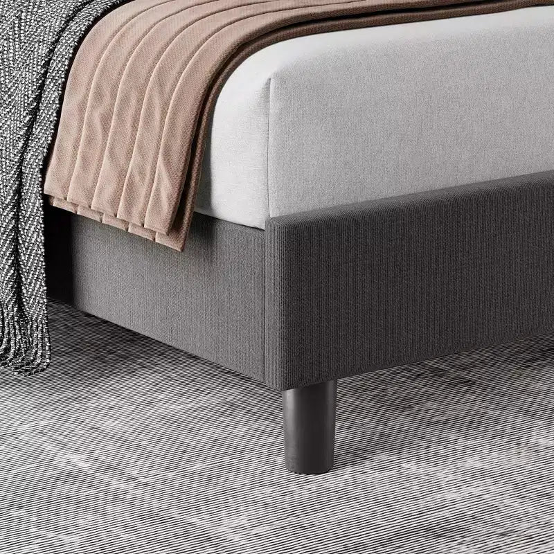 Full Size Adjustable Headboard Bed Frame, Linen Upholstered Platform Bed with Sturdy Wooden Slats, Mattress Foundation, No Box Spring Needed
