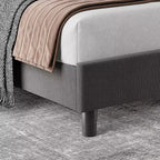 Full Size Adjustable Headboard Bed Frame, Linen Upholstered Platform Bed with Sturdy Wooden Slats, Mattress Foundation, No Box Spring Needed