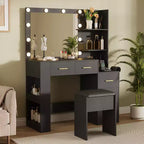 Makeup Vanity Desk with Mirror, 41W Dressing Table with 5 Drawers & Open Storage Shelves, Makeup Vanity Set with Cushioned Stool for Bedroom