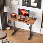 Qwatto 40 Inch Electric Standing Desk Adjustable Height Sit to Stand PC Desktop Workstation with Memory Presets Home Office Gaming Rustic Brown