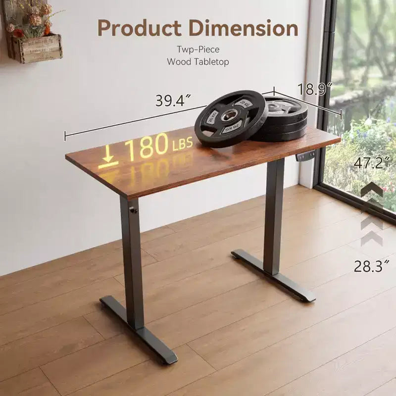 Qwatto 40 Inch Electric Standing Desk Adjustable Height Sit to Stand PC Desktop Workstation with Memory Presets Home Office Gaming Rustic Brown