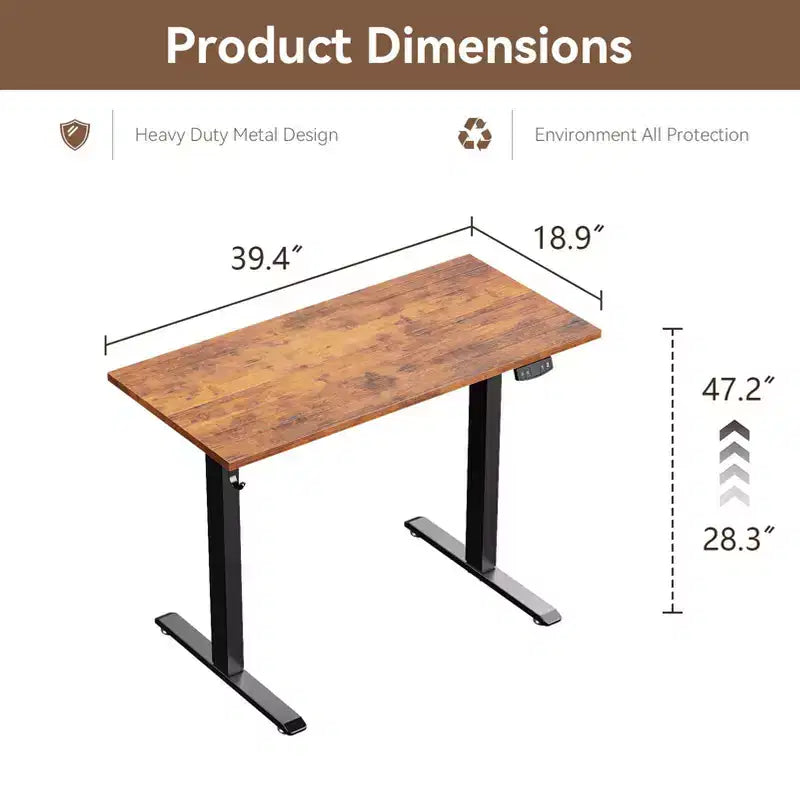 Qwatto 40 Inch Electric Standing Desk Adjustable Height Sit to Stand PC Desktop Workstation with Memory Presets Home Office Gaming Rustic Brown