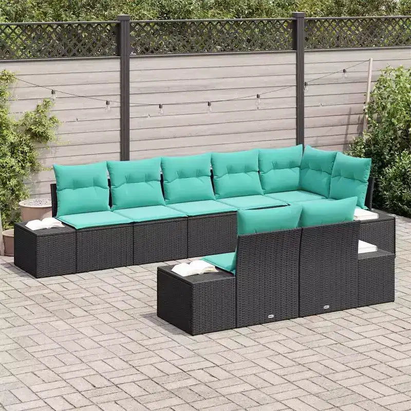 vidaXL Garden Sofa Set 8 pcs Black and turquoise 319 x 154 x 85 cm - Black and turquoise Without table