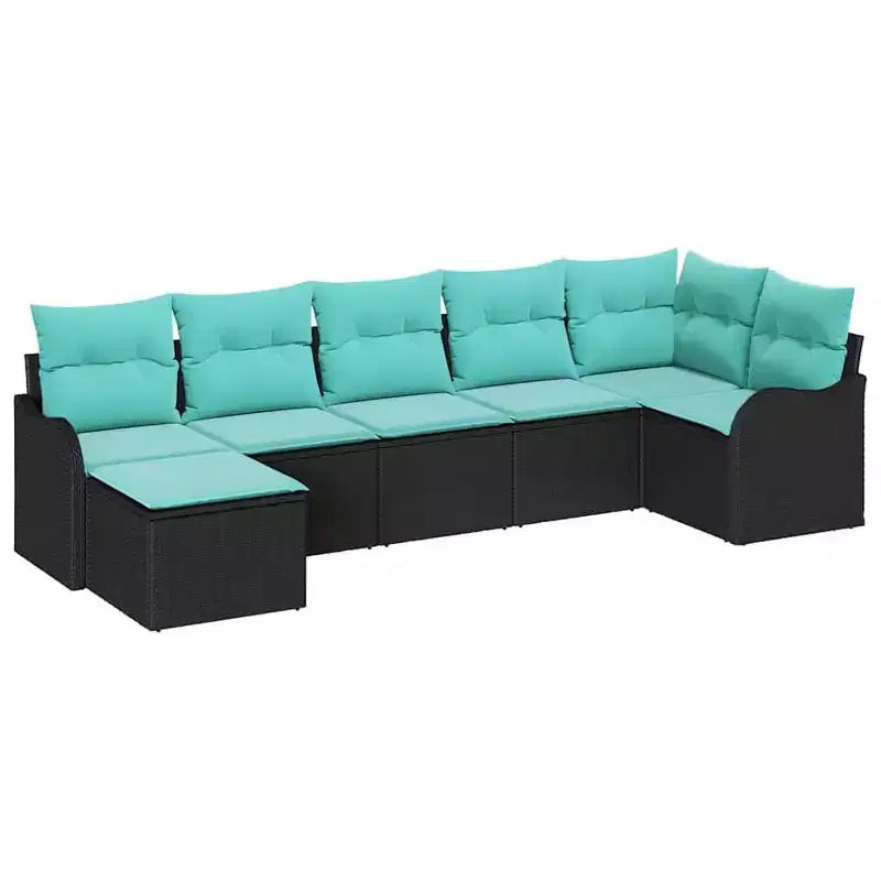 vidaXL Garden Sofa Set 7 pcs Black and turquoise Poly rattan - Black and turquoise without table