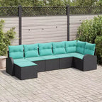 vidaXL Ensemble de canapés de jardin 7 pcs Noir et turquoise Rotin PE - Noir et turquoise sans table
