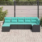 vidaXL Ensemble de canapés de jardin 7 pcs Noir et turquoise Rotin PE - Noir et turquoise sans table