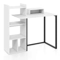 Costway Computer Desk with Charging Station 43.5 Study Desk with Ergonomic Monitor Stand White & Black