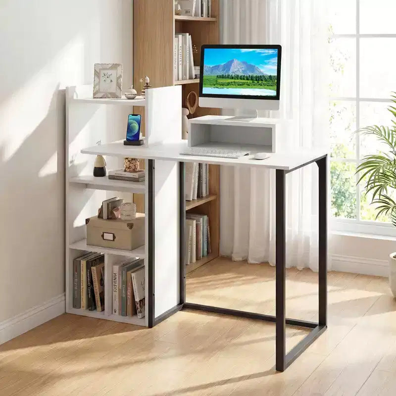 Bureau informatique Costway avec station de charge 43,5" Bureau d'étude avec support d'écran ergonomique Blanc et Noir
