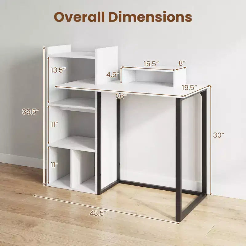 Bureau informatique Costway avec station de charge 43,5" Bureau d'étude avec support d'écran ergonomique Blanc et Noir