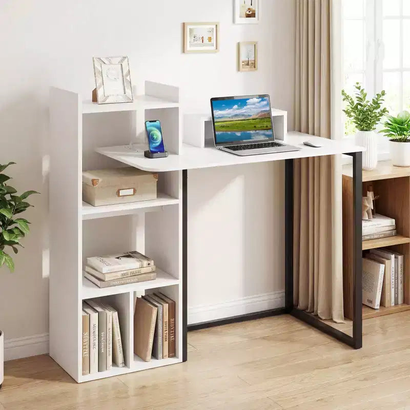 Bureau informatique Costway avec station de charge 43,5" Bureau d'étude avec support d'écran ergonomique Blanc et Noir