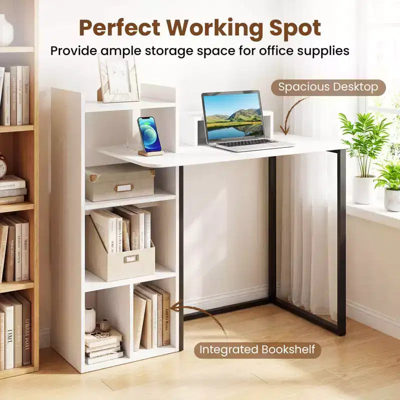 Bureau informatique Costway avec station de charge 43,5" Bureau d'étude avec support d'écran ergonomique Blanc et Noir
