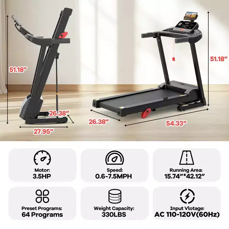 3.75HP Smart Digital Folding Exercise Machine - Electric Motorized Treadmill