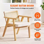 Fauteuil d'appoint moderne du milieu du siècle en rotin avec coussin en velours et cadre en bois massif beige