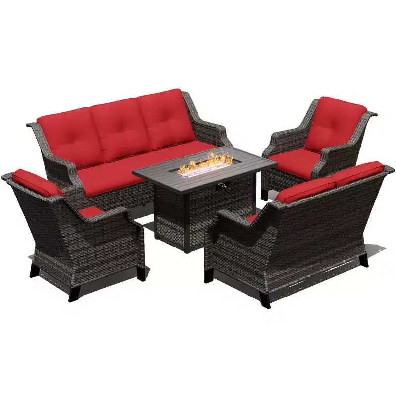 Ensemble de luxe extérieur UPTIOT avec canapé 3 places, causeuse, chaises pivotantes et foyer pour un confort en toutes saisons